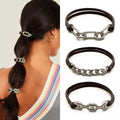 Bracelet Hair Ties, Brown Elastic Ponytail Holders Hair Ties with Silver Jewelry for Girls Women Cute Stretchy Hair Tie Accessories for Girls Gifts (DK Brown with Silver) - color: DK Brown-05