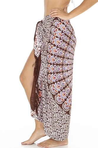 SHU-SHI Sarong Wraps for Women Long Beach Cover ups Pareo Bathing Suit Wrap Skirt Mandala Sarongs Coverup - color: Brown/Orange