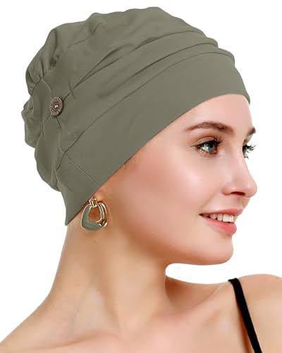 osvyo Cotton Chemo Turbans for Women Cancer Hairloss hat - Cotton Lightweight Headwear Sealed Packaging - color: Cotton Dark Moss