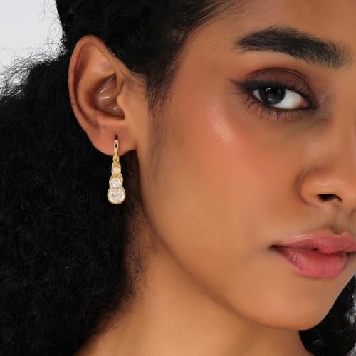 Huggie Earrings for Women 14K Gold Plated Earrings Dainty Statement Sterling Silver Cute Dangle Earring Hypoallergenic Huggie Hoop Earrings for Wome Trendy Prom Party Jewelry Gift - color: 6-Gold