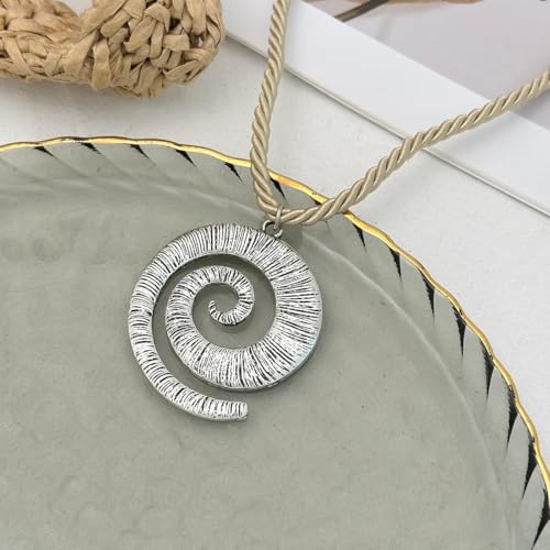 Spiral Necklace Swirl Necklace Statement Surfer Boho Beach Jewelry for Women Coastal Inspired Pendant - color: Silver
