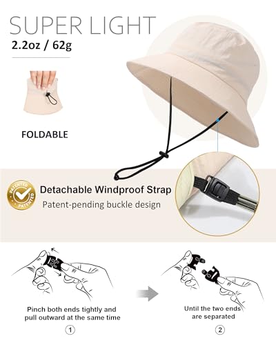 Water-Resistant Bucket Hat for Women Men Rain Hat UPF 50+ Boonie Sun Hat Foldable Summer Floppy Fishing Safari Hats - color: Light Beige