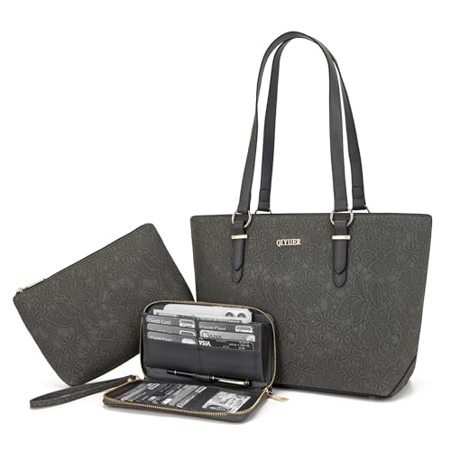 Purses And Wallets Set For Women Work Tote Satchel Handbags Shoulder Bag Top Handle Totes Purse With Matching Wallet - color: A55-3pcs/Set Darkgrey
