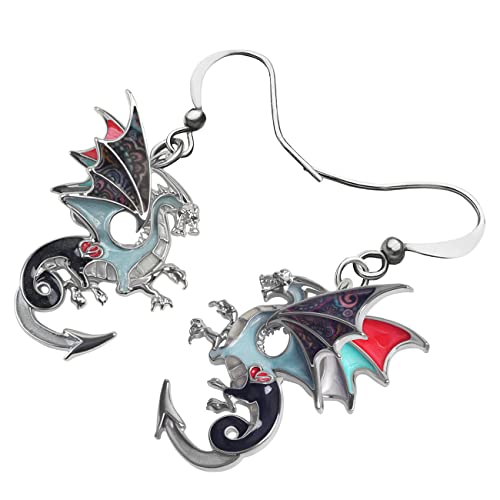 Enamel Alloy Dinosaur Fantasy Dragon Earrings Drop Dangle Unique Animal Jewelry For Women Dragons Gifts - color: Anchor Black