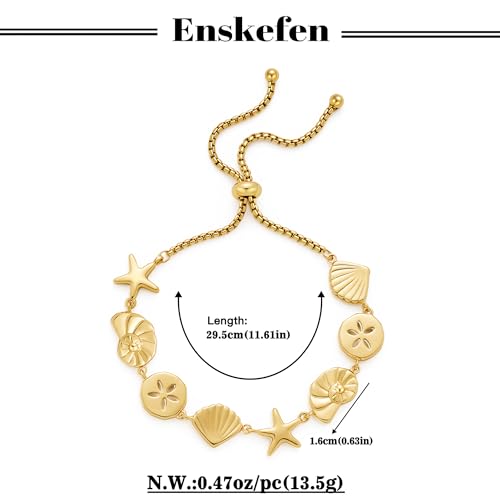Gold Charm Bracelet for Women Boho Adjustable Shell Starfish Bracelet Summer Beach Ocean Statement Bracelets - color: Charm slider bracelet