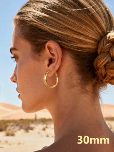 Bestyle 5mm Thick Gold Hoop Earrings Hypoallergenic Hoops for Sensitive Ears Trendy Lightweight Chunky Earrings for Women 30/40/60/80mm - color: 02-Gold, size: 30mm