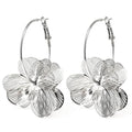Gold Flower Earrings for Women Boho Orchid Earrings Floral Hoop Petal Earring Prom Wedding Jewelry - style: B:SILVER