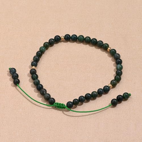 Softones 6mm Natural Stone Anklet for Women Gemstone Ankle Bracelets for Women Healing Energy Crystal Anklets Adjustable(8.5-10 Inches) - color: Moss agate