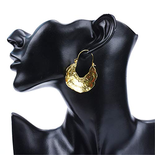 Simple Large Vintage Gold Circle Hoop Earrings Boho Irregular Hollow Shield Shape Dangle Drop Earrings for Women Statement Jewelry Gifts - color: Gold