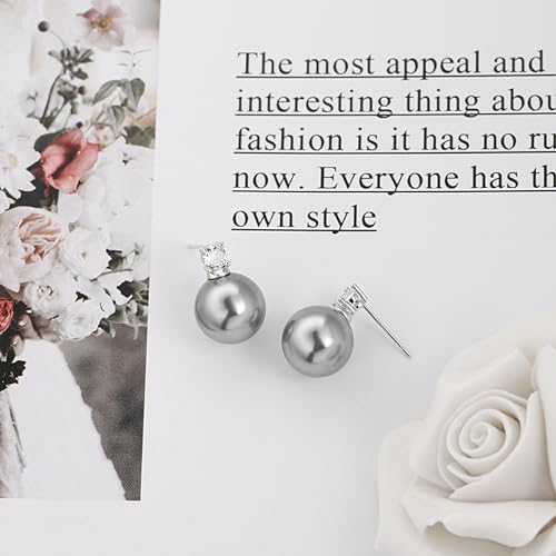 18K Gold Love Knot Stud Earrings for Women Statement Button Pearl Stud Earrings Minimalist Cute Small Post Earring - color: 4.Gray pearl