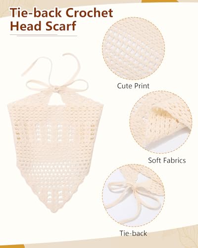 AWAYTR Crochet Head Scarf Hair Bandanas Women Knit Bandana Headband Scarf Tie-Back Head Coverings Floral Headscarf - color: Solid Color - Black + Beige + Red