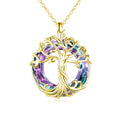 TOUPOP Tree of Life Necklace Gifts for Women 925 Sterling Silver Family Tree Pendant with Crystal Birthday Irish Jewelry Gifts for Women Her Wife Mom - color: 03-Gold-Purple Crystal