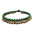 Infinityee888 Trendy Fashion Anklet Green Jade and Brass Bell Ankle Bracelet 10 Inches Woven with Wax Cord Beautiful Handmade Hippie Bohemian Style - size: 10 inches