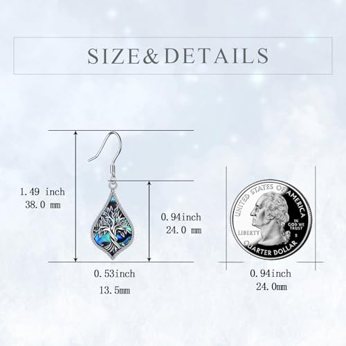TIGER RIDER Abalone Shell 925 Sterling Silver Dangle Earrings Lightweight Filigree Dangle Drop Earrings for Women - style: Tree of life
