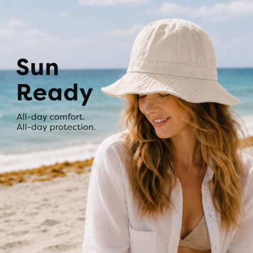 The Hat Depot Bucket Sun Hat 100% Cotton Long Brim and Deeper & Round Top Tennis Packable Summer Fashion Outdoor Hat - color: 2. Tennis - Dark Denim, size: Large-X-Large