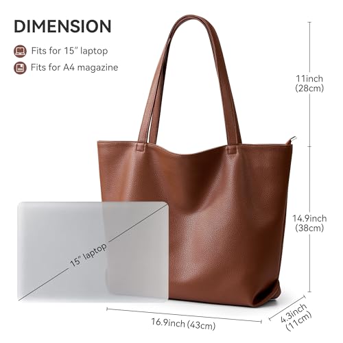 WLLWOO Soft Vegan Leather Tote Bag for Women Large Casual Hobo Handbags Zipper Shoulder Work Daily Weekender Travel Purse - color: Brown