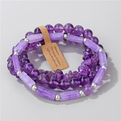 3Pcs Natural Stone Bracelets for Women 8mm Crystal Beaded Bracelets Handmade Stretch Bracelet Healing Crystal Jewelry for Women - style: Amethyst