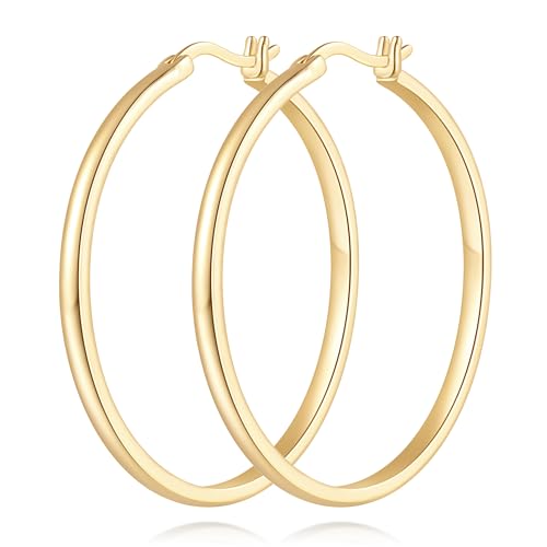 14K Gold Hoop Earrings for Women 14K Gold Earrings for Women Gold Hoop Earring for Womens Hoops Understated Elegance with Smooth Lines Hoops Earring for Womens 20/25/30/35/40/50 mm - size: 40MM
