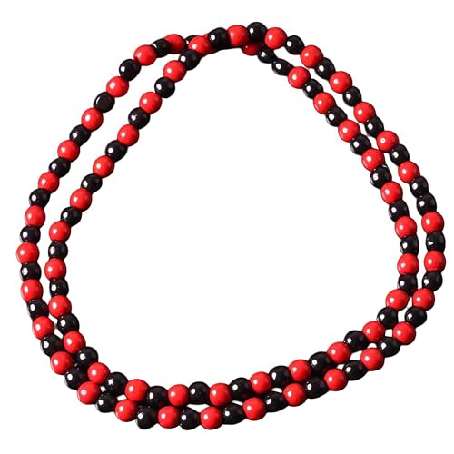 Punk Cool Colorful 8mm Wood Beads Chunky Strand Chunky Necklace Natural Wooden Chain Unisex Hip Hop Handmade African Statement Retro Bohemian Jewelry for Women Men - color: black red