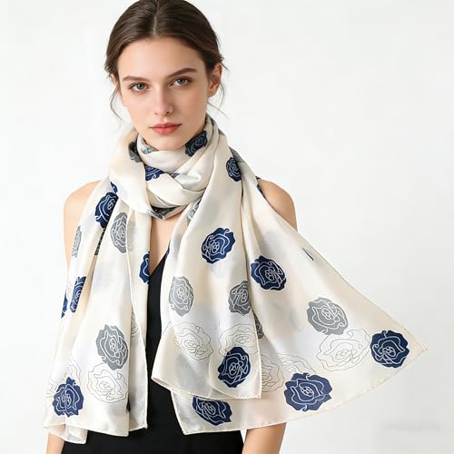 Silk Scarf Mulberry Silk Fashion Scarves Long Lightweight Shawl Wrap … - color: W24
