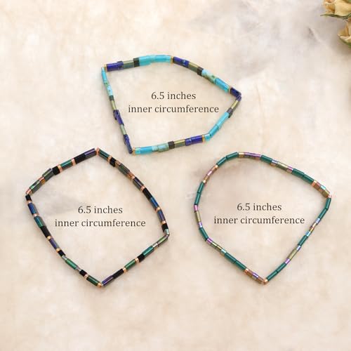 Sonateomber Tila Flat Beaded Stretch Stack Bracelets Set for Women, Trendy Stackable Colorful Glass Square Beads Bracelet Friendship Accessories Jewelry Gift - color: Golden Brown Malachite Crystal Green Purple Black