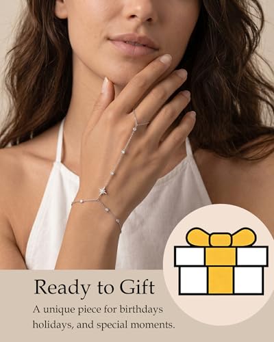 Silver Gold Ring Hand Chain Bracelet for Women non Tarnish Star Dainty Bracelets Hand Chain Ring Stackable Chains Bracelet - color: silver1