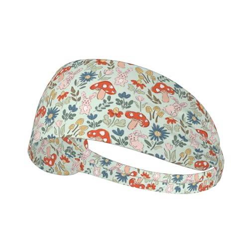 Cute Mushroom Bunny Floral Print Headband for Women - Light Blue Elastic Hair Band for Daily Wear, Yoga, Workout - color: 24
