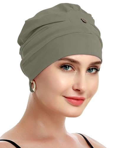 osvyo Cotton Chemo Turbans for Women Cancer Hairloss hat - Cotton Lightweight Headwear Sealed Packaging - color: Cotton Dark Moss