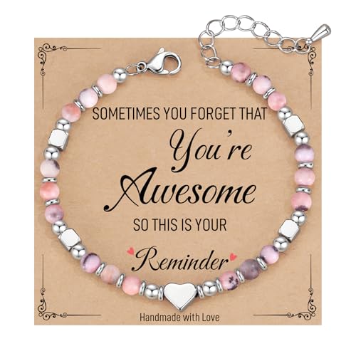 TONY & SANDY Tiny Beaded Bracelets for Women, Sometimes You Forget You're Awesome Gift, Unique Gifts for Women, Mom, Daughter, Wife, Coworker, Best Friend, Bestie, Granddaughter - style: Pink Zebra Jasper