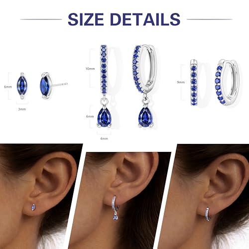 14K Gold Plated Small Huggie Hoop Earrings Set for Women, Hypoallergenic Dainty Sterling Silver Dangle Studs for Cartilage Helix, Lightweight Trendy Cute Stack Birthstone Jewelry Gift - color: 09_Sapphire_Sep_Silver