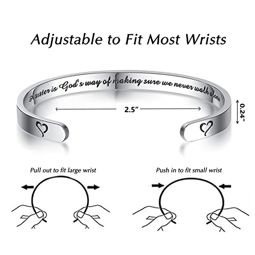 TONY & SANDY Inspirational Bracelets for Women Teen Girls Personalized Gifts for Daughter Granddaughter Mom Sister Friends Stainless Steel Engraved Cuff Birthday Easter Christmas - style: A - Sister Gifts - A sister is god's way of making sure we never wa