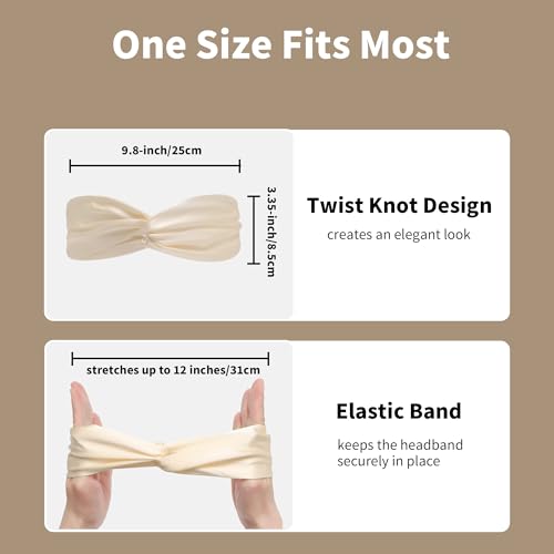 ZLYC Mulberry Silk Headband Elastic Twist Knotted Head Bands for Women's Hair, Solid Beige Cream - color: Solid Beige Cream