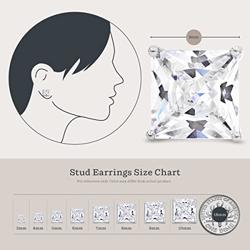 KEZEF Sterling Silver Stud Earrings for Women & Men - 4-Prong Setting Cubic Zirconia Earrings Studs - Premium CZ S925 Hypoallergenic - Available in 14K White and Yellow Gold, Rose Gold - 3mm to 9mm - color: 14K White Gold, size: 9mm - Large