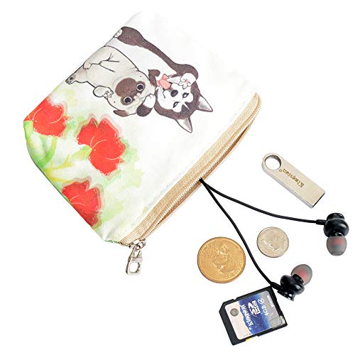 Women and Girls Cute Fashion Coin Purse Wallet Bag Change Pouch Key Holder - color: Flower and Dog