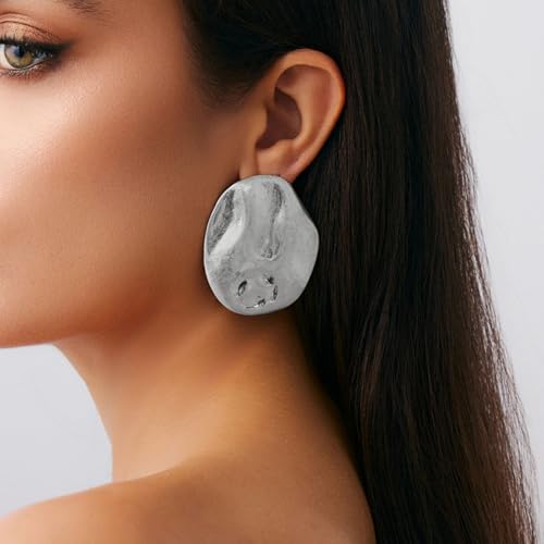 Mixed Metal Statement Earrings for Women Chunky Earrings Big Statement Large Oval Round Pebble Shape Earring Irregular Geometric Drop Dangle Earring Chunky Jewelry - style: 2 - S