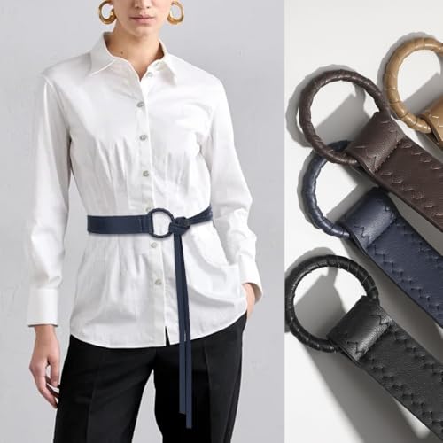 Knotted Waist Belt for Women PU Leather Thin Strap Belt for Dresses - color: Navy Blue