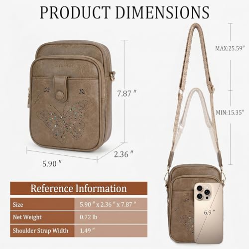 KITEVIUN Crossbody Bags for Women Leather Crossbody Purse Small Shoulder Phone Purse with Adjustable Strap & RFID Card Slots - color: 08-sandy Brown