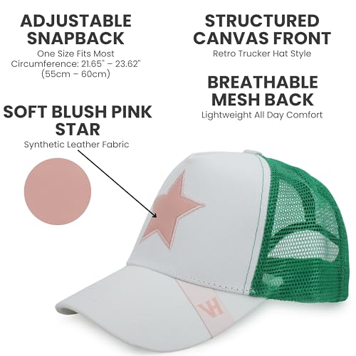 VINTAGE HAVANA Trucker Hats Women | Mesh Adjustable Snapback Hat | Men & Women Cute Trendy Fashion Baseball Cap - color: Stone/Pink/Green