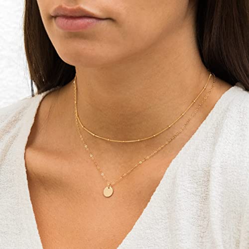 CHESKY 14k Gold Plated/Silver Plated Dainty Necklace for Women, Trendy Satellite Choker Necklace Thin Beaded Layered Choker Necklaces Discs Paperclip Chain Necklaces Womens Simple Jewelry - style: Layered Satellite Coin-Gold