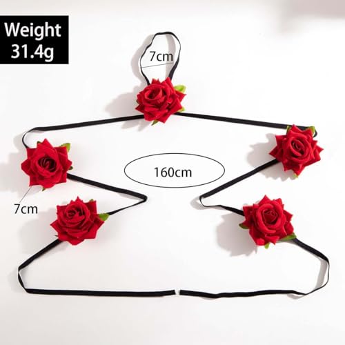 Dainty Black Upper Arm Cuff Bracelet for Women, Gothic Halloween Sexy Lace Harness Armlet Adjustable Upper Arm Chain Bangle Arm Band for Women - color: Red flower
