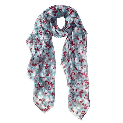 MELIFLUOS DESIGNED IN SPAIN Scarf for Women Lightweight Floral Flower Scarves for Summer Fall Shawl Wrap - color: Barcelona Collections 45 - Teal Floral Pattern