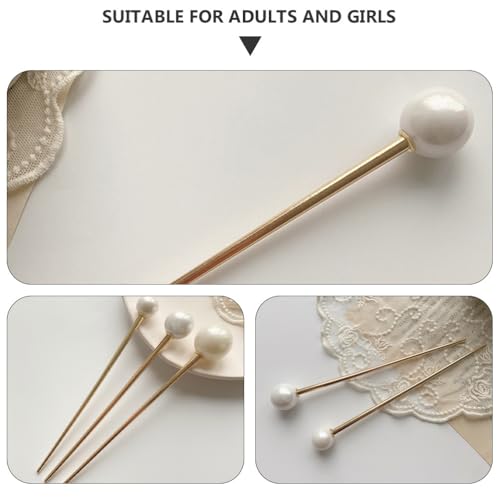 FOMIYES Metal Pearl Chopsticks Hair Sticks Set - 3 Pcs Chinese Hair Pins Clips for Women