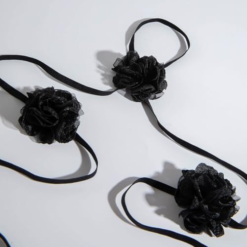 Dainty Black Upper Arm Cuff Bracelet for Women, Gothic Halloween Sexy Lace Harness Armlet Adjustable Upper Arm Chain Bangle Arm Band for Women - color: Black flower