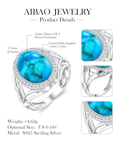 AIBAO 4-12 Ct Large Oval Engagement Rings for Women Natural Turquoise/Lapis Lazuli/Malachite Celtic/Infinity/Love Knot Halo Ring Size 6 to 10 Anniversary Christmas Valentines Gift - style: 4.56 Ct Blue Turquoise & Created White Sapphire