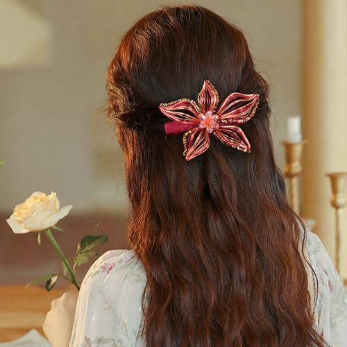 Mistofu DIY Copper Wire Metal Hand-woven High-level design Barrettes Elegant Hair Accessories, Gifts for Women Girls (red-a) - color: red-a