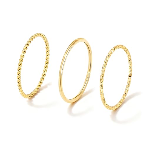 Gokeey Gold Rings for Women Non Tarnish, Dainty 14K Gold Plated Stackable Thin Thumb Ring Set Trendy Pinky Wedding Bands Engagement Rings for Women Size 4 5 6 7 8 9 10 11 - color: Gold, size: 8