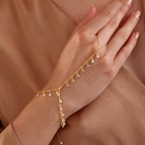 Hand Chain Gold Bracelets for Women Trendy Finger Ring Slave Bracelet Dainty Chain Hand Jewelry Trendy Gifts - color: B11:hand chain