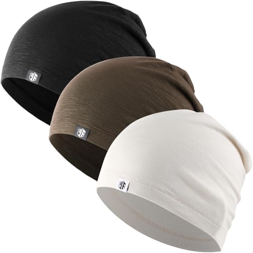 WTACTFUL 3 Pieces Cooling Skull Caps for Men & Women - Soft & Breathable Cycling Cap for Summer - color: Black+white+brown