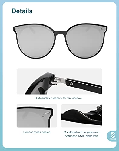 SOJOS Sunglasses Womens Trendy 2025 Classic Round Retro Vintage Shades Large Frame Sunnies SJ2067 - color: Dark Black