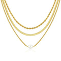 BERISO 14K Gold Plated Layered Necklace for Women, 3 Layer Dainty Gold Necklace with Minimalist Pendant, Elegant Everyday Gold Jewelry Gift - style: layered necklace-D
